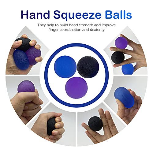 Small 2-Inch Stress Balls for Adults, 3-Pack for Hand and Grip Exercise | Small 2-inch silicone squeeze balls in soft, medium and firm levels for hand exercise, light grip exercise and stress relief