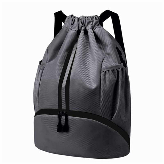 Hoedia Sports Drawstring Backpack - Swim Gym Bag for Women and Men | String Bag with Shoes Compartment and Wet Proof Pocket, Adjustable Wider Shoulder Strap, For Soccer, Basketabll, Volleyball - color: Dark Grey, size: Large