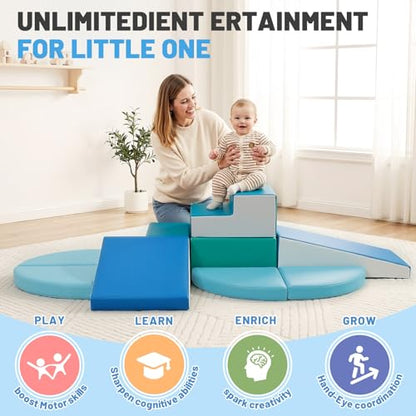 TODIBY 9-Piece Climbing Toys for Toddlers: Soft PU Leather Foam Blocks - Baby Climb and Crawl Activity Blocks - Kids Play Gym Equipment Indoor for Development(Modern) - style: Modern