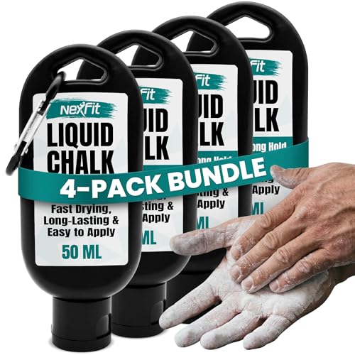 Liquid Chalk for Gym – Gym Chalk Liquid with Stronger Grip, Zero Slip, Dries in Seconds – Mess-Free Weightlifting Chalk for Crossfit, Rock Climbing & Gymnastics – Multiple - size: 50 ml (4 Pack)