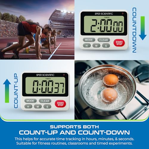 Sper Scientific 24-Hour Digital Lab + Kitchen Timer with LED Light 810001 - Precision Countdown Timer with Large Display, Loud Alarm & Clock Mode - for Cooking, Lab Experiments & More - 4 pc - size: 4 Pack