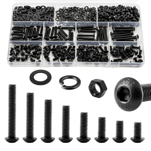 580Pcs M4 Screws Assortment Kit, M4x6/8/10/12/16/20/25/30 mm Hex Socket Button Head Assorted Set, Machine Screws with Nuts & Washers, 10.9 Grade Alloy Steel for 3D Printing - size: M4 Button 10.9 - 580PCS