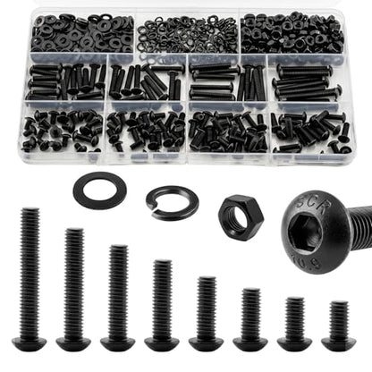 580Pcs M4 Screws Assortment Kit, M4x6/8/10/12/16/20/25/30 mm Hex Socket Button Head Assorted Set, Machine Screws with Nuts & Washers, 10.9 Grade Alloy Steel for 3D Printing - size: M4 Button 10.9 - 580PCS