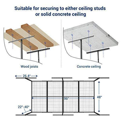 FLEXIMOUNTS 4x8 Overhead Garage Storage Rack with Hooks, 2 Pack, Black | 6 Hooks included, 750 lb Capacity, 22–40 inch Adjustable height, Heavy-duty steel, Garage organization, Classic Series - color: Black