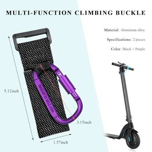 2PCS Hook for Hanging Helmet Goggle Headsets Bags, Heavy Duty Carabiner Clip, Adjustable Strap Hook for Scooter (Purple) - color: Purple