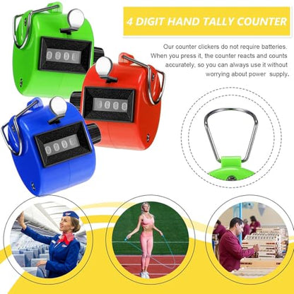 TOODOO 6 Pack Hand Tally Counter 4 Digit Mechanical Palm Clicker Plastic Hand Held Counter Clicker with Metal Finger Ring for School Golf Sports Events Office Stadium - color: Bright Color