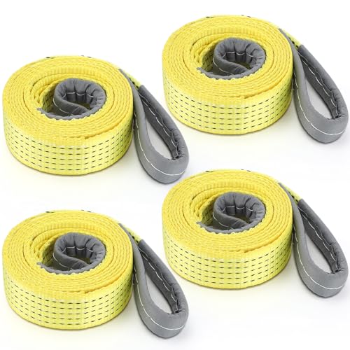 4 Pcs Lift Sling Straps Heavy Duty Web Slings Straps Polyester Nylon for Hoist Car Outdoor Using - color: Yellow, size: 1'' X 4',6171lb