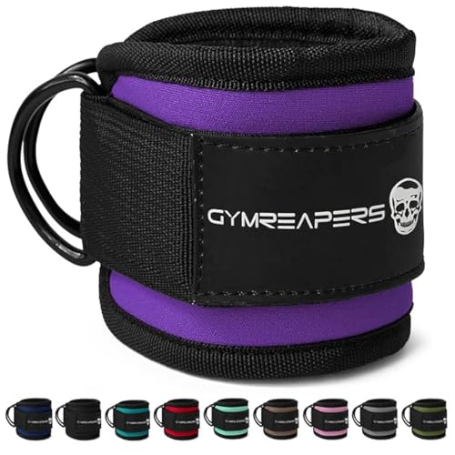 Gymreapers Ankle Straps For Cable Machine Kickbacks, Glute Workouts, Lower Body Exercises - Adjustable Leg Straps with Neoprene Padding - color: Purple, size: Pair