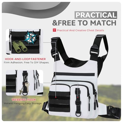 Criuage Outdoor Chest Bag for Men, Lightweight Adjustable Running Vest, Water Resistant EDC Chest Pack with Water Bottle Pocket, Breathable Back Pad for Hiking Cycling Fishing Travel (White) - color: White