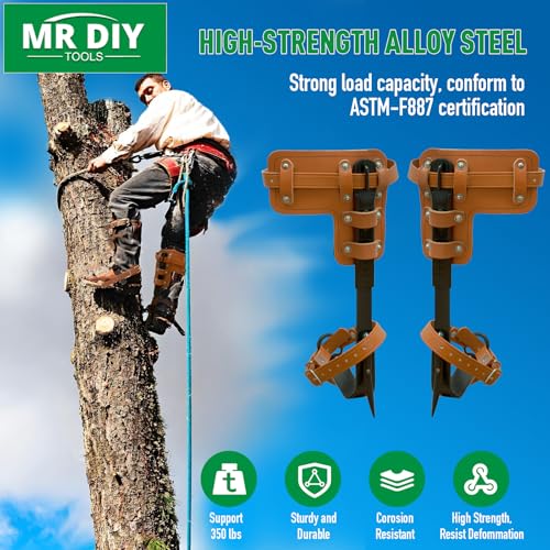 Tree Climbing Spikes Set,Tree Climbing Gear, 1 Pair Alloy Steel Climbing Spurs,350lbs Load Capacity, Arborist Equipment for Climbers, Fruit Picking and Lumberjack - color: Brown Climbing Spikes Set C