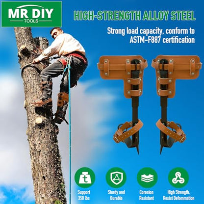 Tree Climbing Spikes Set,Tree Climbing Gear, 1 Pair Alloy Steel Climbing Spurs,350lbs Load Capacity, Arborist Equipment for Climbers, Fruit Picking and Lumberjack - color: Brown Climbing Spikes Set C