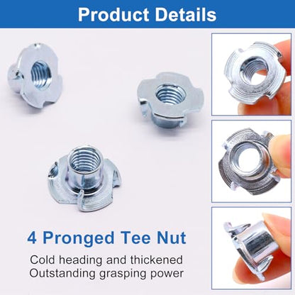 T Nuts M10 30Pcs Threaded Inserts T-Nuts, Zinc-Plated Steel 4 Pronged Tee Nut for Wood, Rock Climbing Holds Cabinetry - size: M10(30Pcs)