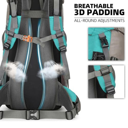 70L Camping Hiking Backpack with Rain Cover Waterproof Backpacking Backpack for Hiking Treeking Climbing Outdoor - color: Lack Blue