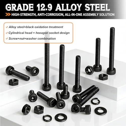 mankk 1015PCS M3 Screws Kit, M3×6/8/10/12/16/20/25/30mm Hex Socket Head Cap Screws,12.9 Grade Alloy Steel Machine Screws with Nuts & Washers for 3D Printer Electronics DIY Repair - size: M3 -1015PCS, style: Hex Socket Cap