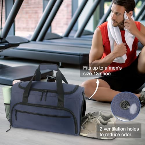 Gym Bag for Men Women, Sports Duffle Bag with Wet Pocket & Shoes Compartment, Water Resistant Overnight Weekender Bag Duffel Bag - color: Blue