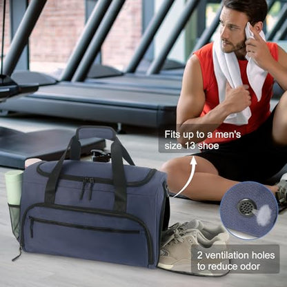 Gym Bag for Men Women, Sports Duffle Bag with Wet Pocket & Shoes Compartment, Water Resistant Overnight Weekender Bag Duffel Bag - color: Blue