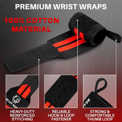 TECEUM Elastic Cotton Weightlifting Wrist Wraps with Thumb Loops, 1 Pair - color: Black and Red, style: 18" – Arms on Fire