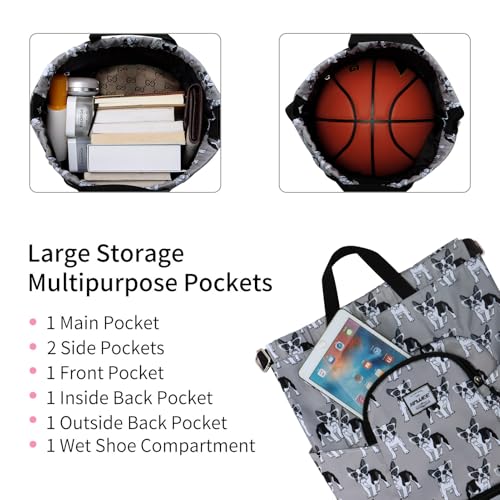 Dry Wet Drawstring Backpack with Shoe Compartment for Women Adjustable Gym Bag - color: Dog