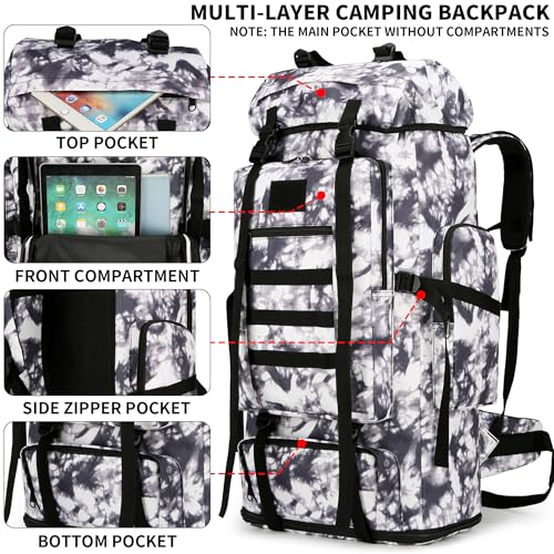 Hiking Backpack for Men 70L/100L Camping Backpack Military Rucksack Molle 3 Days Assault Pack for Climbing | Camping Backpack - color: 100l-blackwhite
