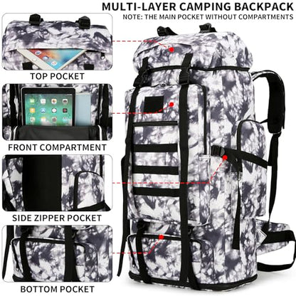 Hiking Backpack for Men 70L/100L Camping Backpack Military Rucksack Molle 3 Days Assault Pack for Climbing | Camping Backpack - color: 100l-blackwhite