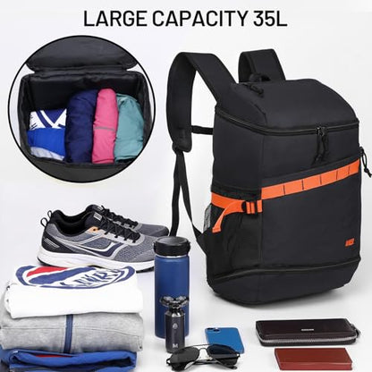 MIER Men's Gym Backpack Lightweight Sports Bag with Shoe Compartment | 35L Capacity Back Pack, Multi-Pockets, Separate Compartment, Wet Pocket, Water Resistant, For Training, Workout & Travel - color: Black