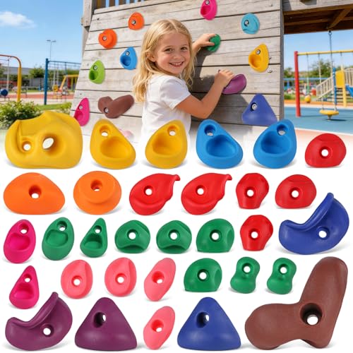 32 PCS Rock Climbing Wall for Kids,Rock Wall Climbing Holds,Adults Climbing Wall Grip Kits Holds Up to 230 lbs for Outdoor Indoor Home Playground Climbing Wall Holds - color: 32 Pcs-multicolor