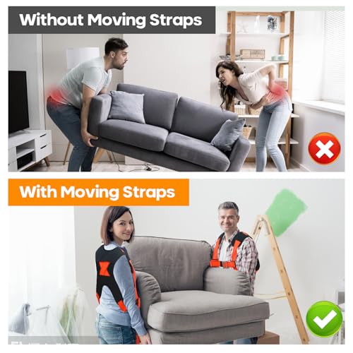 Moving Straps with Chest Buckle,2-Person Shoulder Moving Straps with 1-Person Lifting Strap for Moving Furniture,Appliances,Mattresses Heavy Object Up to 1200Lbs - color: Orange-With Chest Buckle