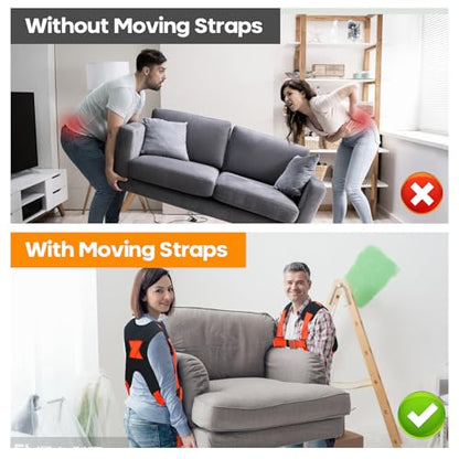 Moving Straps with Chest Buckle,2-Person Shoulder Moving Straps with 1-Person Lifting Strap for Moving Furniture,Appliances,Mattresses Heavy Object Up to 1200Lbs - color: Orange-With Chest Buckle