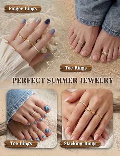 FIASASO 3Pcs Gold Filled Toe Rings for Women Non Tarnish 14K Gold Filled Toe Ring Adjustable Flower Cz Dainty Toe Ring Summer Beach Open Toe Rings Set Toe Jewelry Foot Jewelry - color: 14K GF