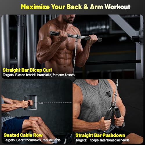 Cable Attachments for Gym, LAT Pulldown & Cable Machine Attachment Set: V-Shaped Bar, Rotating Straight Bar, V Rotation Handle, Nylon Tricep Rope, Ankle Straps & Handles, Home Gym - size: Short Bar Set