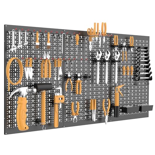 WALMANN Metal Pegboard Wall Tool Organizer Board with Pegboard Hooks, 24x48 in Tools Organizer Pegboard for Garage, Workbench, Peg Boards, Tool Storage Board with Hooks(Black) - color: Black