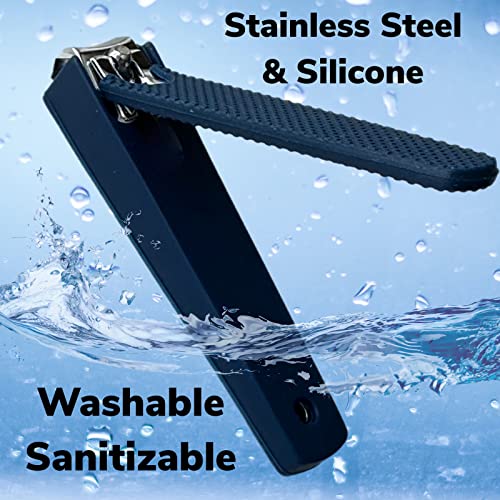 1 Comfort Hold Navy Large Nail Clippers Non-Slip Sure Grip Clipping Removable Catcher Toenails Fingernails Cutter Ultra Sharp Trimmer Stainless Steel Men Women Arthritis Unsteady Hands - size: 1