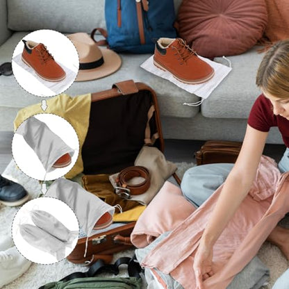 4 Pack Shoe Bags for Travel Satin Fabric Shoe Bag Portable Shoe Dust Bags with Drawstring Shoes Storage Bags 6.9" X 14" Cotton Drawstring Bags White Shoe Covers for Storing Shoes