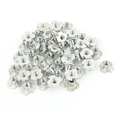 uxcell 50Pcs Carbon Steel Zinc Plated M5 x 8mm 4 Pronged Tee Nut T-Nut for Table Legs Rock Climbing Wall Woodwork Holds Wood Cabinetry