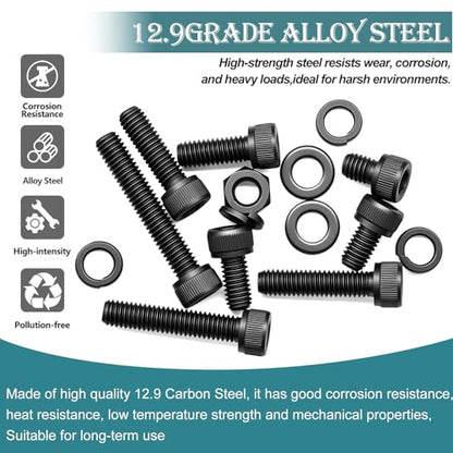 mxuteuk 204PCS M6 Screws,M6x8/10/12/16/20/25/30/35mm Hex Socket Head Cap Bolts with Nuts & Washers,12.9 Grade Alloy Steel Black Zinc Screws Assortment Kit for 3D Printing,DIY - size: 204PCS M6, style: Hex Socket Head