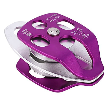 Double Pulley, 32KN Load Aluminum Side Swing Pulley 15mm/0.6in 15mm/0.6in Outdoor Survival Tool for Rock Climbing, Mountaineering, Rappelling