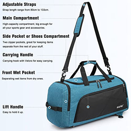 G4Free 45L/60L 3-Way Duffle Backpack Gym Bag with Wet Pocket & Shoes Compartment Sports Travel Weekender Overnight Duffel Bag | with Wet Pocket, Weekender Overnight Duffel Bag, Peacock Blue - color: Peacock Blue, size: 45L