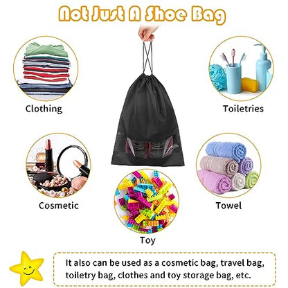 Large Black Travel Shoe Bags - 5 Pcs with Clear Window, Non-Woven Drawstring, 12.6" X 17.3" for Men Women - color: Black, style: 5 Pack