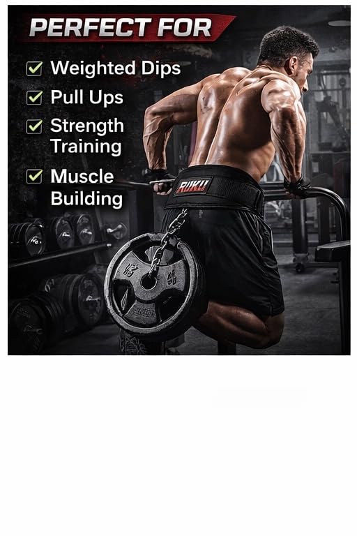 RUKU Dipping Belt Body Building Weight Lifting Dips and Pull ups with Long 38 Inches Chain - Ideal for Gym, Strength Training