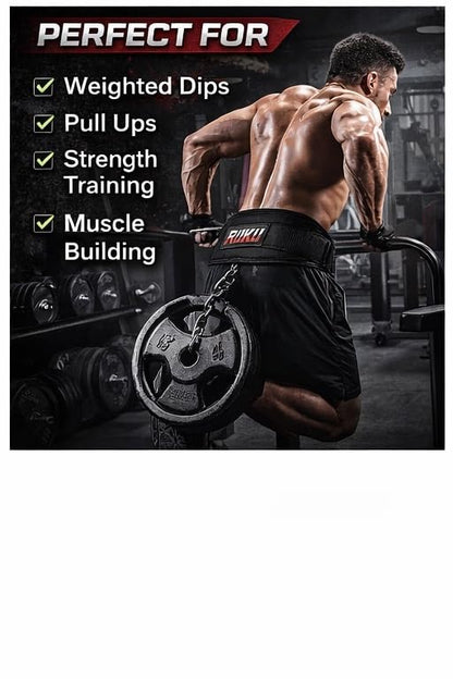 RUKU Dipping Belt Body Building Weight Lifting Dips and Pull ups with Long 38 Inches Chain - Ideal for Gym, Strength Training