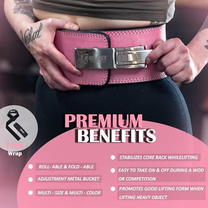 Beast Power Gear Weight Lifting Belt Lever Buckle 10MM 13MM Thick & 4 Inches Free Strap Weightlifting, Powerlifting, Deadlifts, Squats Men Women - color: Solid Pink, size: X-Large