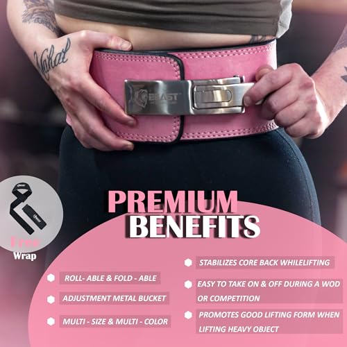 Beast Power Gear Weight Lifting Belt Lever Buckle 10MM 13MM Thick & 4 Inches Free Strap Weightlifting, Powerlifting, Deadlifts, Squats Men Women - color: Solid Pink, size: Small