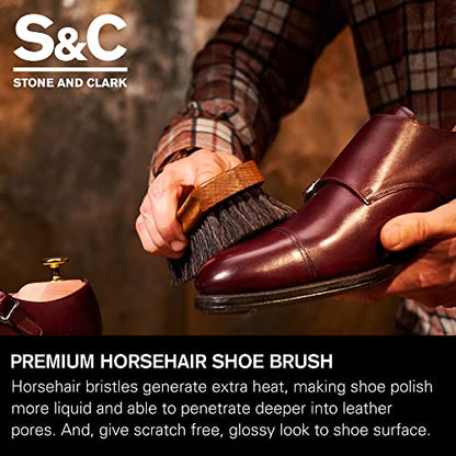 Premium Beige Horse Hair Brush - Horse Hair Shoe Brushes for Polishing, Cleaning & Buffing Leather Shoes - Boot Brush with Soft Bristles, Comfy Grip - Shoe Polish Brush Made of Beech Wood - color: Natural White