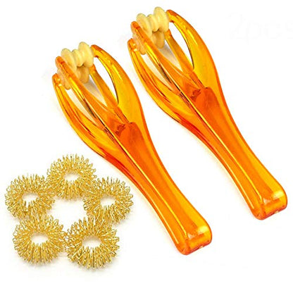 eyxformula 2 Finger Massager Roller & 5 Acupressure Rings - Arthritis Pain Relief & Trigger Finger Therapy Tool - Manual Hand Circulation Massagers for Carpal Tunnel, Rock Climbing Recovery & Gifts