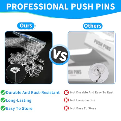 150 PCS Clear Push Pins Tacks Count in Reusable Box for Bulletin Boards and Wall Displays Heavy Duty Plastic Head - color: Clear