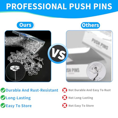 150 PCS Clear Push Pins Tacks Count in Reusable Box for Bulletin Boards and Wall Displays Heavy Duty Plastic Head - color: Clear
