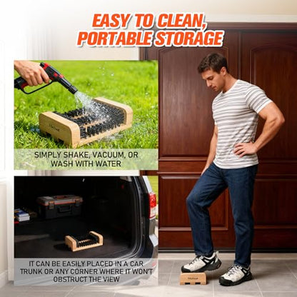 Wooden Boot Scraper Outdoor Heavy Duty Shoe Brush Cleaner for Muddy Boots, Dual Bristle Entryway Shoe Cleaner System for Home Entrance Garage Farm Snow Rain Durable Hardwood Base
