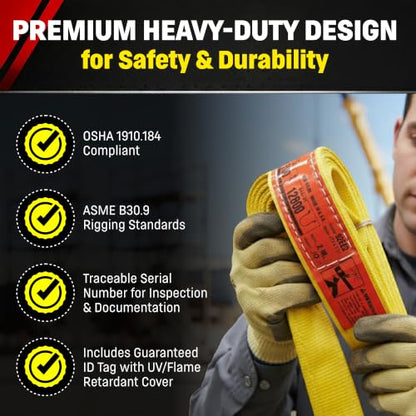 DD Sling (USA Made). 2" wide X (4' to 20' lengths) in Listing! 2 Ply Twisted Eye, Nylon Lifting Slings, Eye & Eye, Heavy Duty (900 webbing), 6,400 lbs Vertical, 5,100 Choker, 12,800 Basket Load Capacity (2inX10ft) - size: 2inX10ft