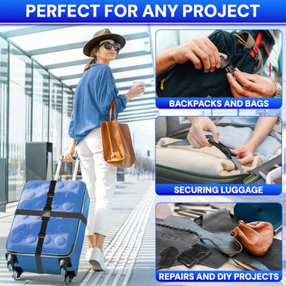 TECEUM 3/4" Nylon Strap Kit with Buckles, Navy Blue 6 yards Repair Set | Heavy duty hardware kit: 6yd webbing, 6 quick release buckles, 12 tri-glide slide clips, 6 metal D-rings for crafting. - color: Navy Blue, size: 3/4" - 6 yards, style: 6 Buckle - 12