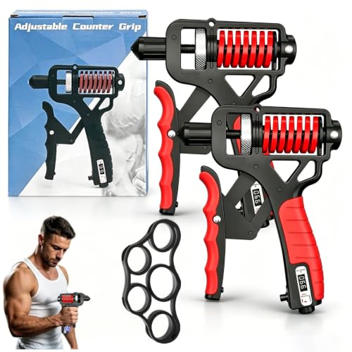 Adjustable Hand Grip Strengthener - Adjustable Resistance Hands Grip Strengthener, 11–364 LB Adjustable Electronic Grip Strength Trainer Build Forearm Strength - color: Black-Red+Mechanic*2
